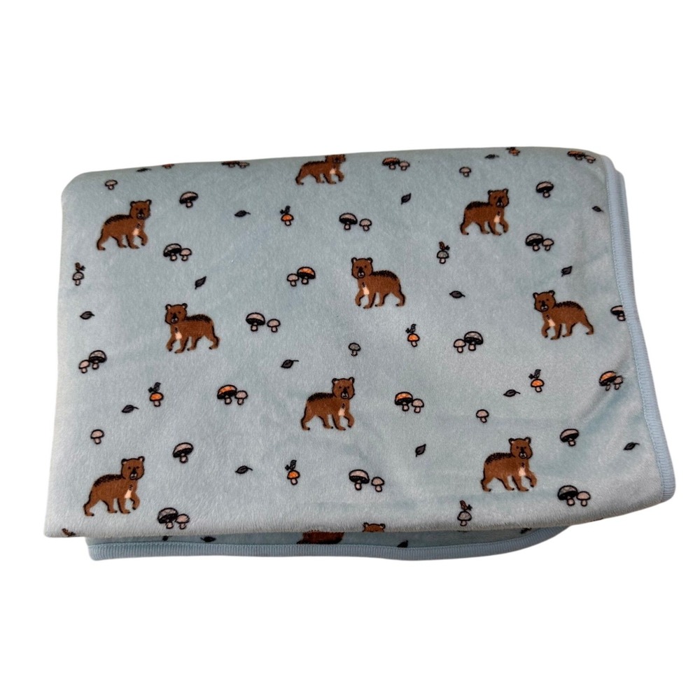 Bundles Baby‎ Place Blanket Bear Mushroom Blue Plush Sherpa Woodland Nursery
